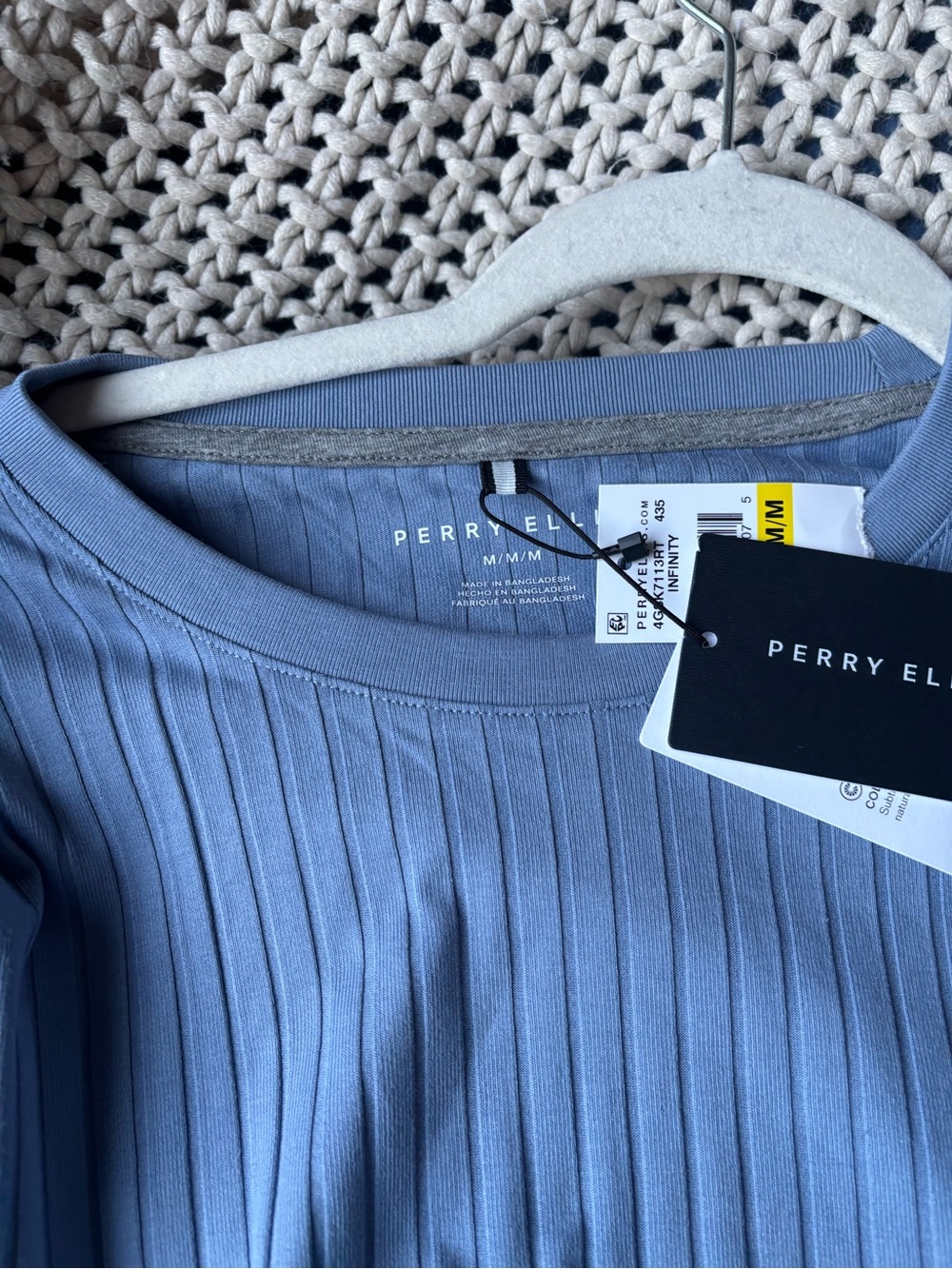Perry Ellis Light Blue Ribbed Short Sleeve Tee - Picture 4 of 4